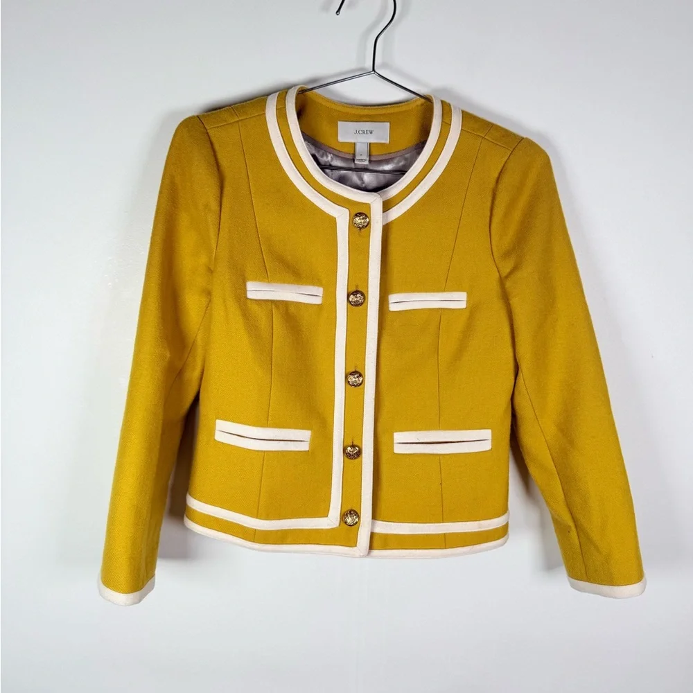 J.Crew Mustard Yellow Wool Trimmed Button Jacket - Picture 2 of 9